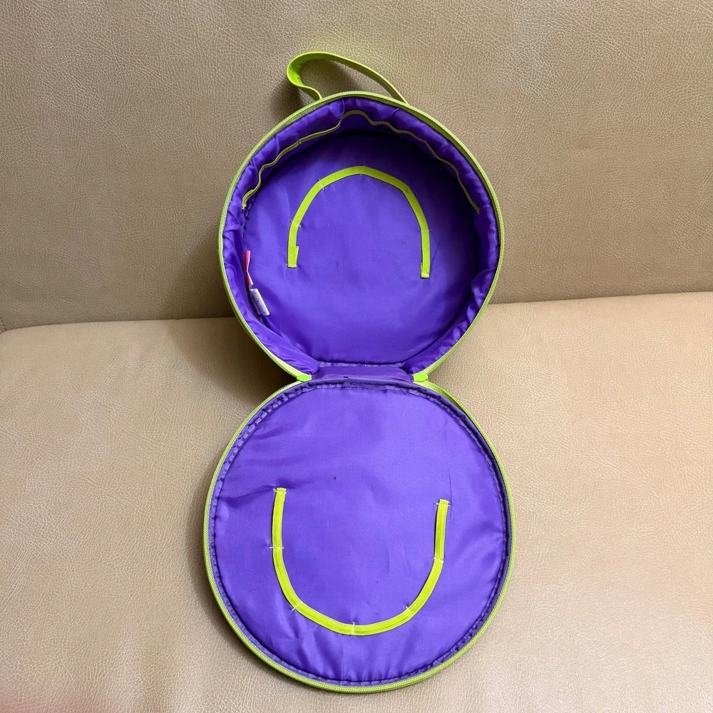Vintage Polly Pocket Carrying Case Purple Lime Green Round Storage Bag 2000s